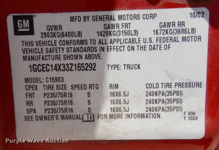 image for item DK8271 2003 Chevrolet Silverado 1500  pickup truck