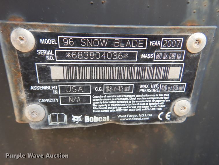 image for item DM6016 96" W skid steer snow plow