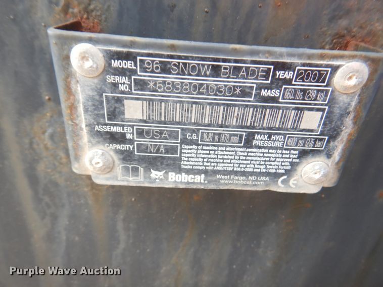 image for item DM6017 Bobcat 96" W skid steer snow plow