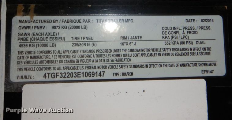 image for item DN7295 2014 Titan  equipment trailer