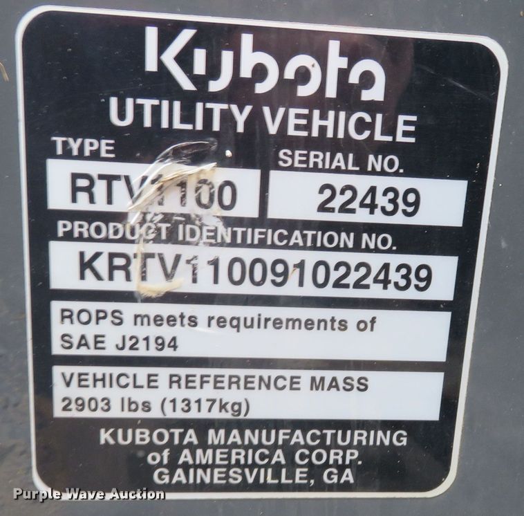 image for item DN7934 2009 Kubota RTV 1100  utility vehicle