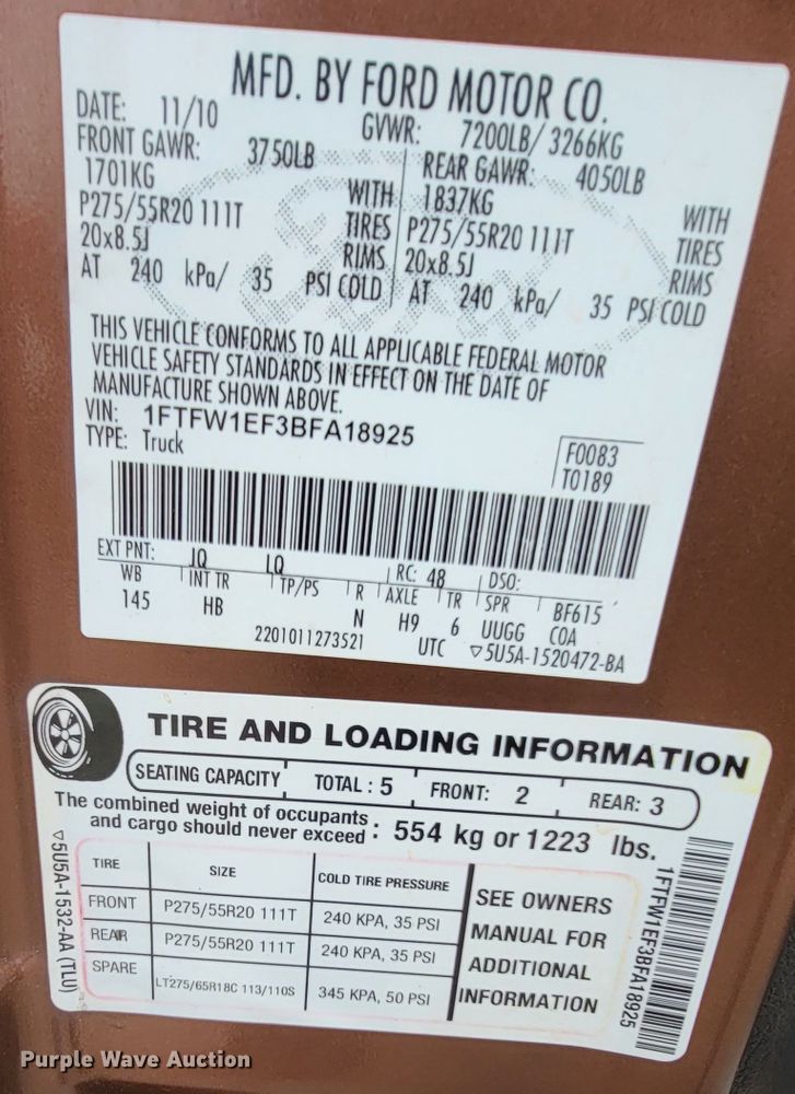 image for item HF9319 2011 Ford F150  SuperCrew pickup truck