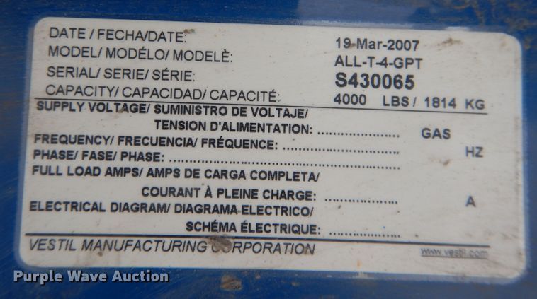 image for item HU9394 2007 Vestil  all terrain pallet jack