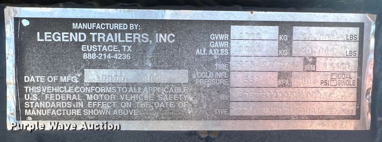 image for item IG9372 2005 Legend  equipment trailer