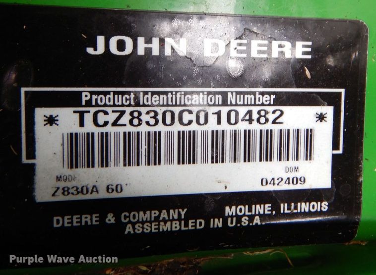 image for item IH9238 2009 John Deere Z830A  ZTR lawn mower