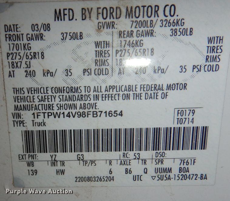 image for item JJ9227 2008 Ford F150  SuperCrew pickup truck