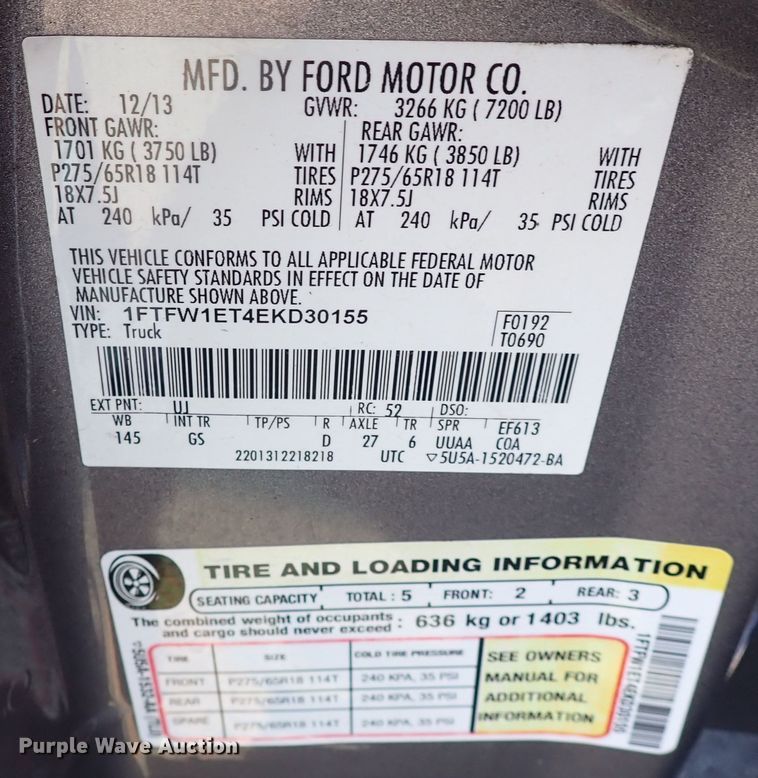 image for item JO9542 2014 Ford F150  SuperCrew pickup truck