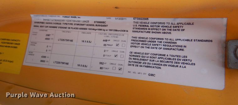 image for item JS9543 2011 GMC Savana  school bus