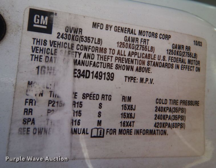 image for item JS9551 2004 Chevrolet Venture  van