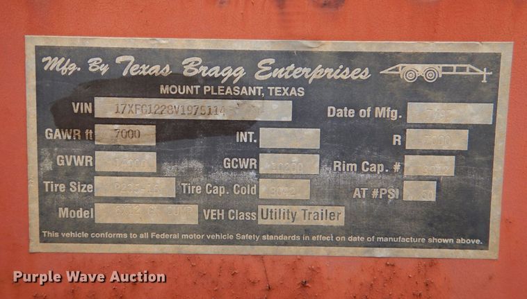 image for item JS9570 1997 Texas Bragg 6X12 GN  dump trailer