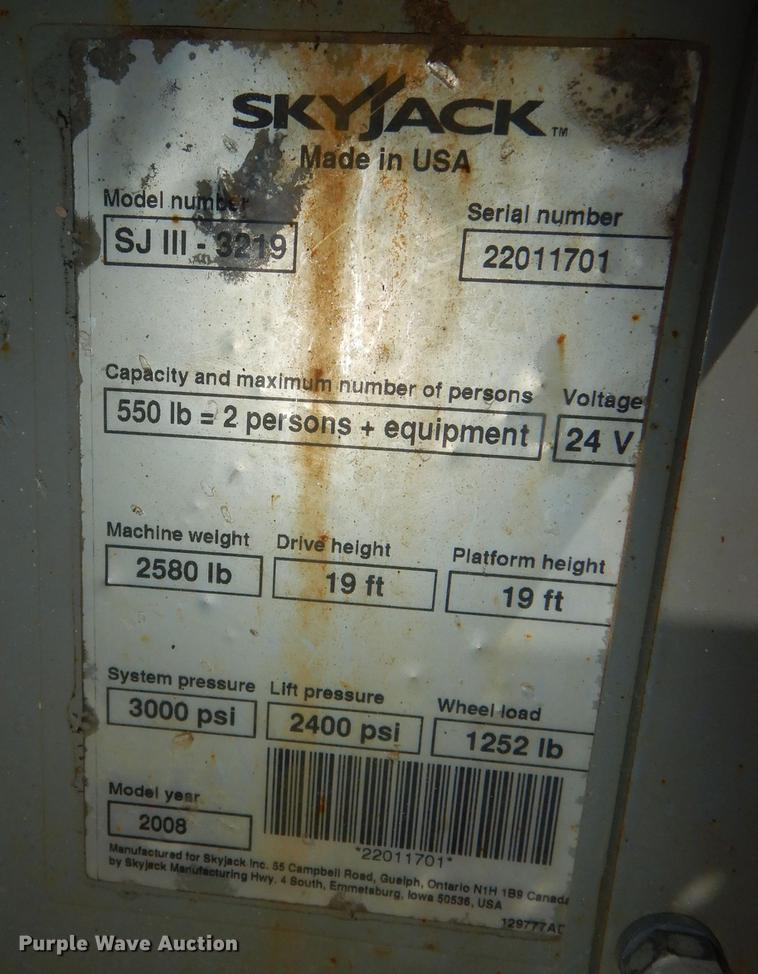 image for item KM9798 2008 Skyjack SJIII 3219  scissor lift