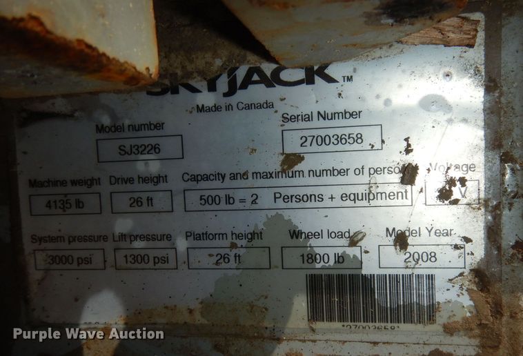 image for item KM9799 2008 Skyjack SJIII 3226  scissor lift