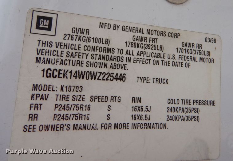 image for item LJ9858 1998 Chevrolet K1500  pickup truck