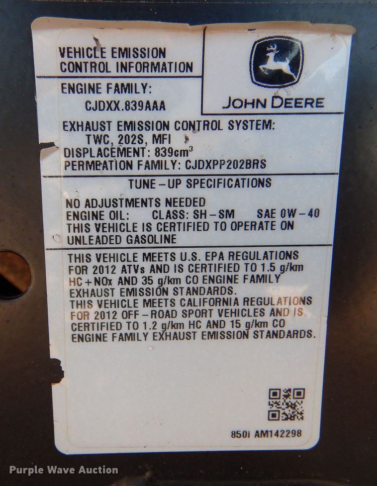 image for item LJ9952 2012 John Deere Gator RSX 850i  utility vehicle