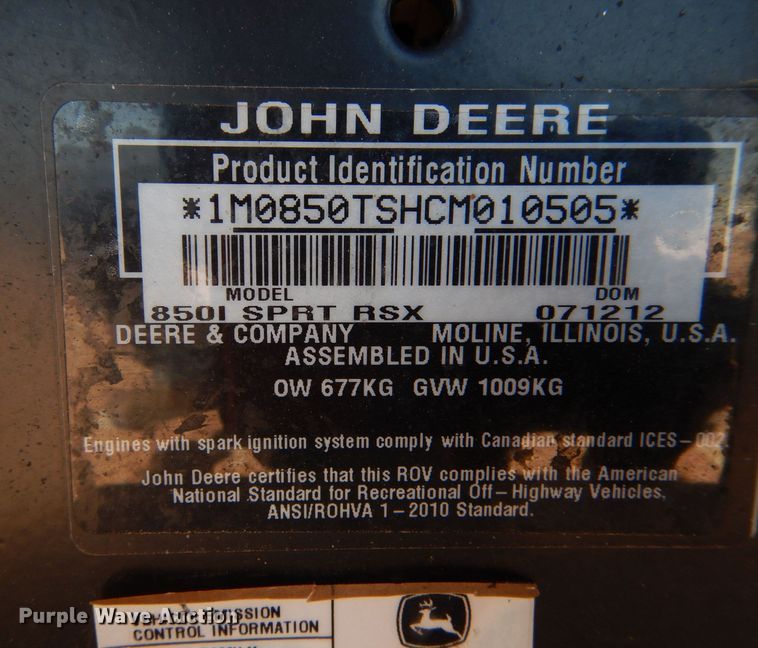 image for item LJ9952 2012 John Deere Gator RSX 850i  utility vehicle