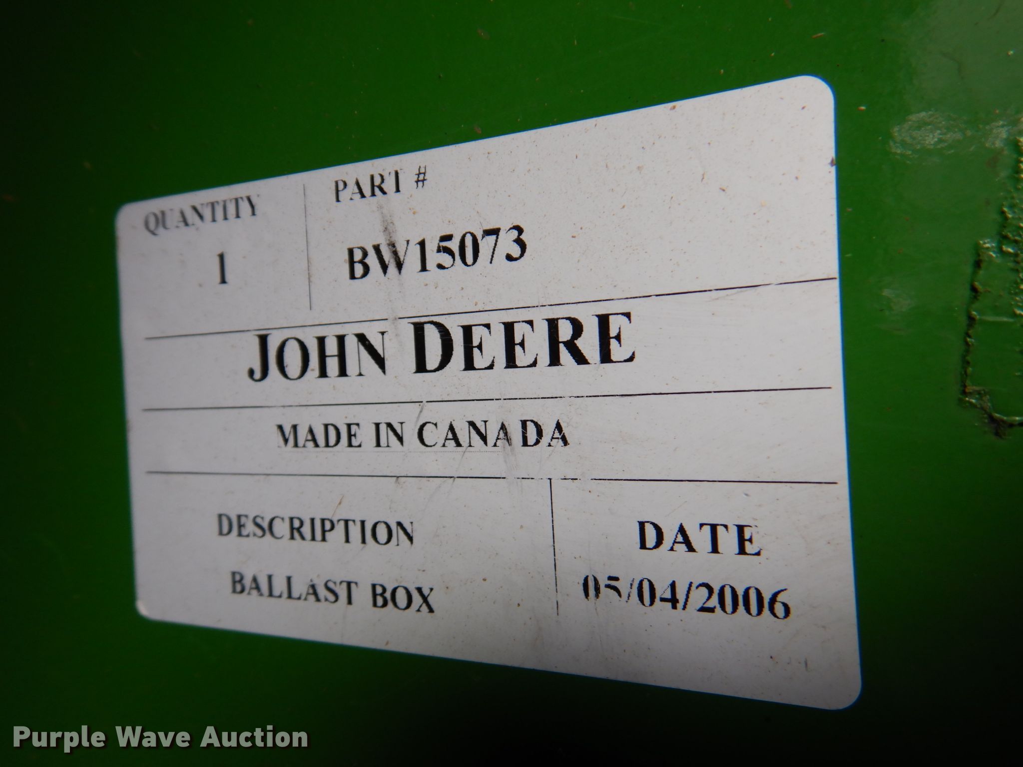 John Deere ballast box in Kansas City, KS Item IH9240 sold Purple Wave