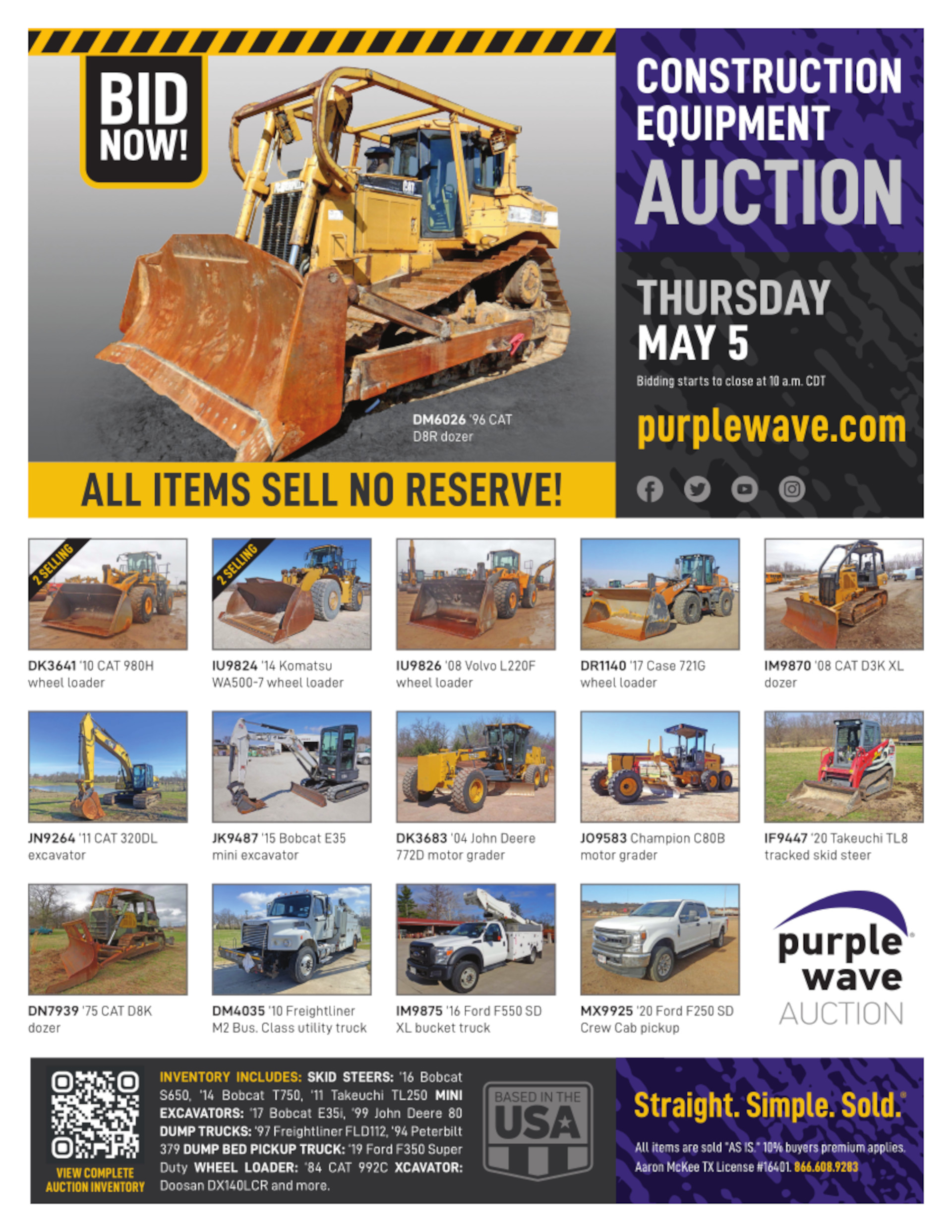 SOLD! Construction Equipment Auction Items Sold 552022 Purple Wave