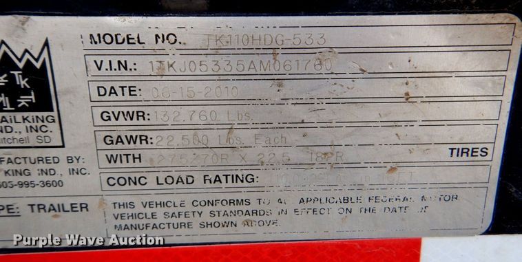 image for item DM6114 2010 Trail King TK110HDG533  lowboy equipment trailer