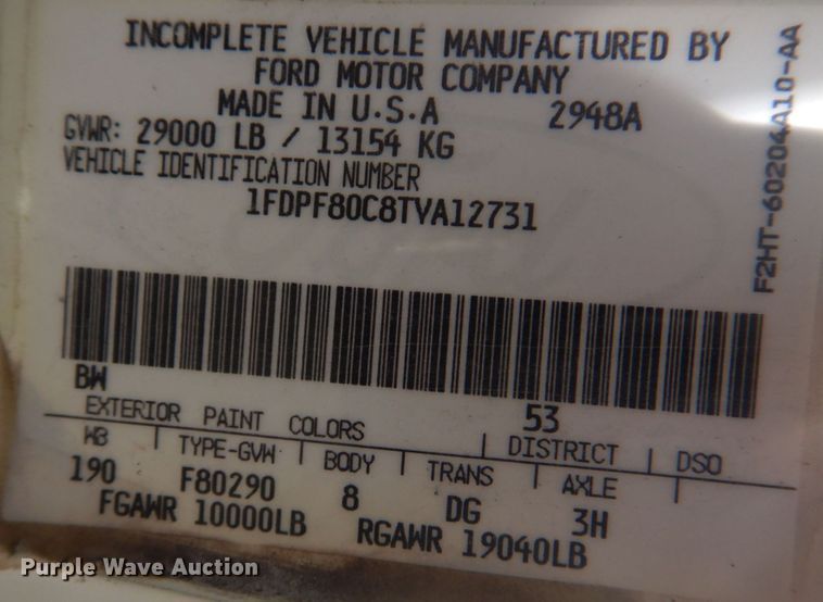 image for item DM7258 1996 Ford F800  dump flatbed truck