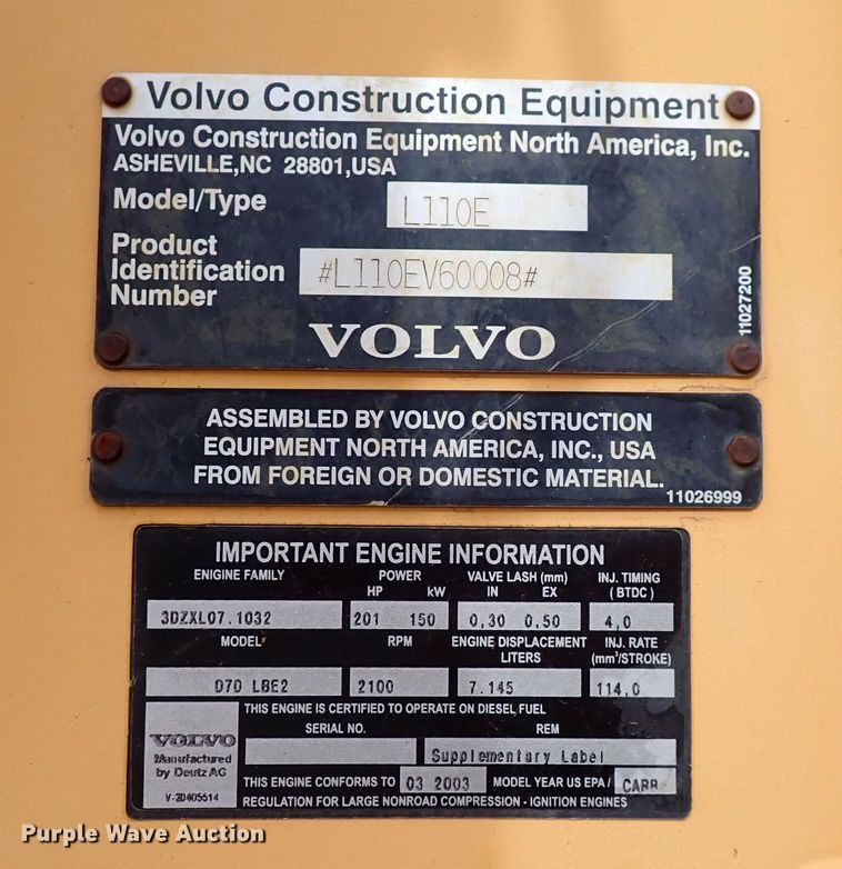 image for item DP4516 2003 Volvo L110E  wheel loader