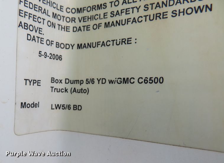 image for item FB9788 2006 GMC C6500  dump truck