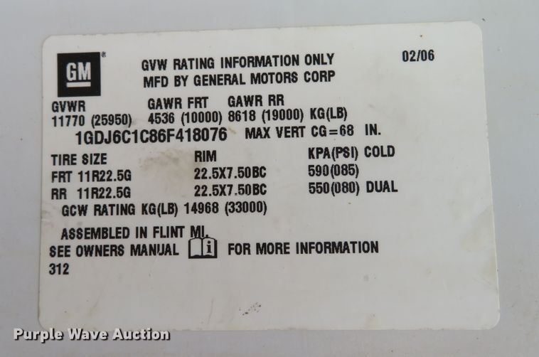 image for item FB9788 2006 GMC C6500  dump truck