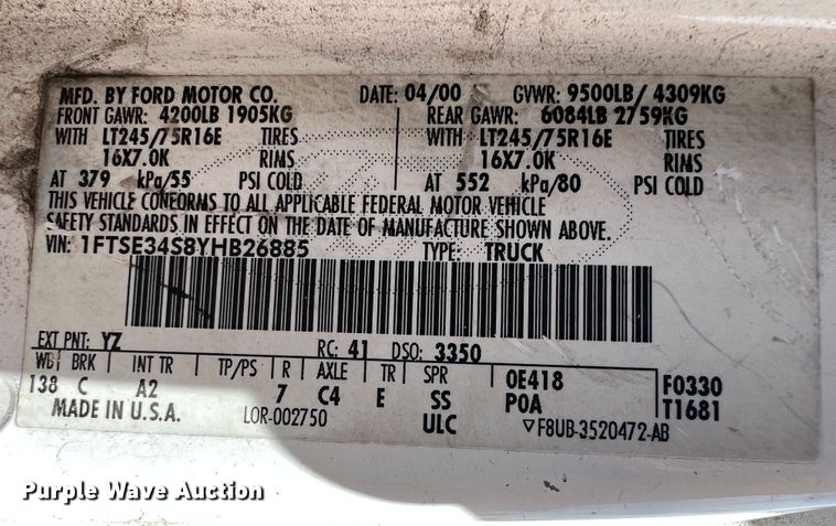 image for item JH9218 2000 Ford E350 Super Duty  van with bucket lift