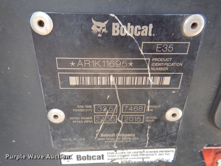 image for item JK9487 2015 Bobcat E35  mini excavator