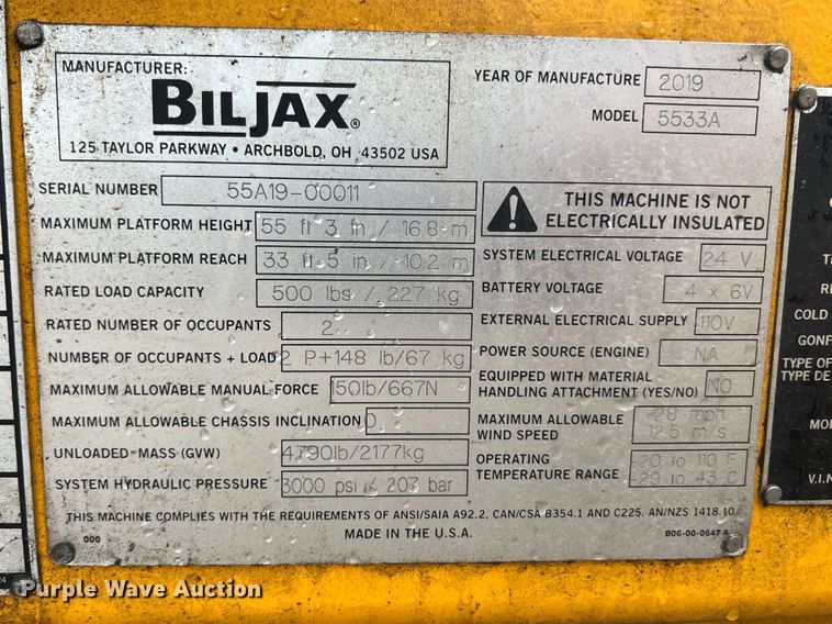 image for item JQ9049 2019 Haulotte 5533A  boom lift