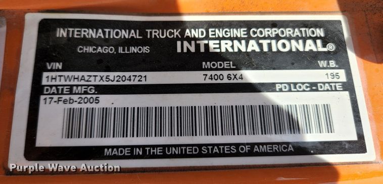 image for item KE9883 2005 International 7400  dump truck