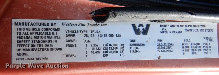 image for item LJ9813 2001 Western Star 4964SX  vacuum truck