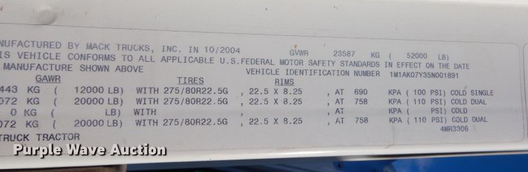 image for item LJ9918 2005 Mack CXN613  dump truck