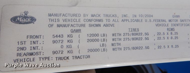 image for item LJ9918 2005 Mack CXN613  dump truck