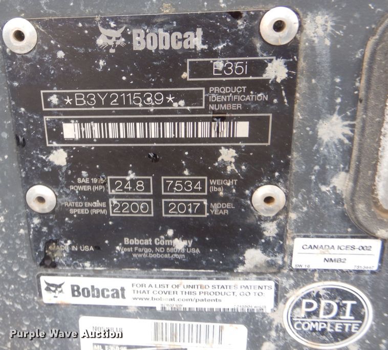 image for item MX9979 2017 Bobcat E35i  mini excavator