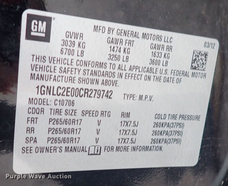 image for item DP4417 2012 Chevrolet Tahoe Police  SUV