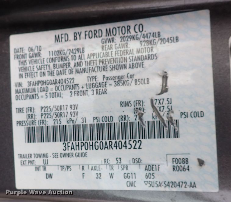 image for item DP4427 2010 Ford Fusion SE