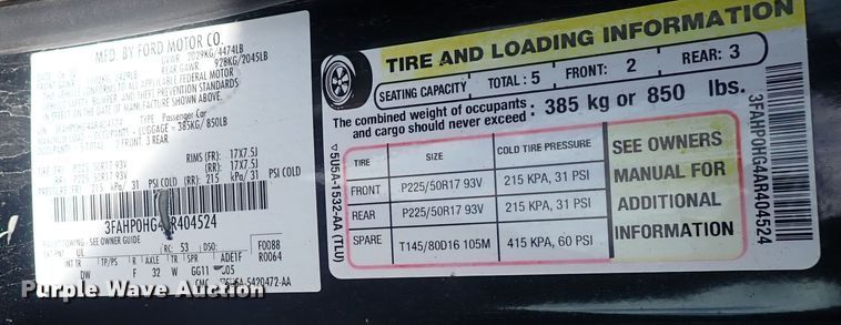 image for item DP4434 2010 Ford Fusion SE