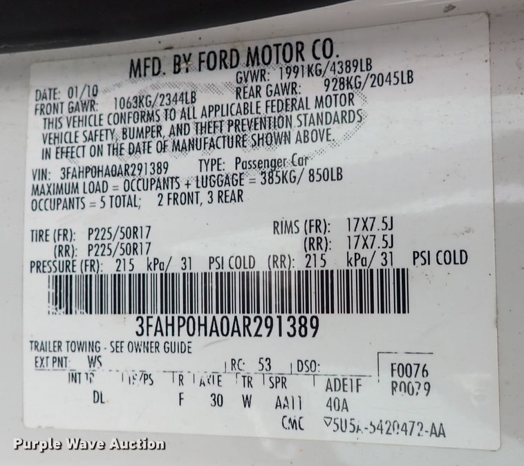 image for item DP4439 2010 Ford Fusion SE