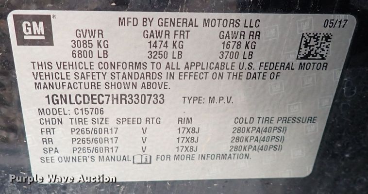 image for item DP4442 2017 Chevrolet Tahoe Police  SUV