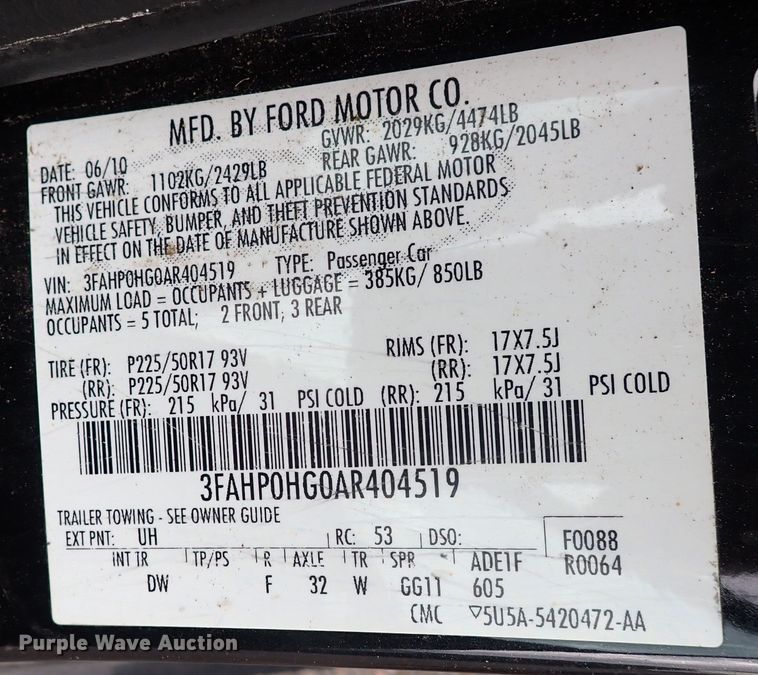 image for item DP4444 2010 Ford Fusion SE