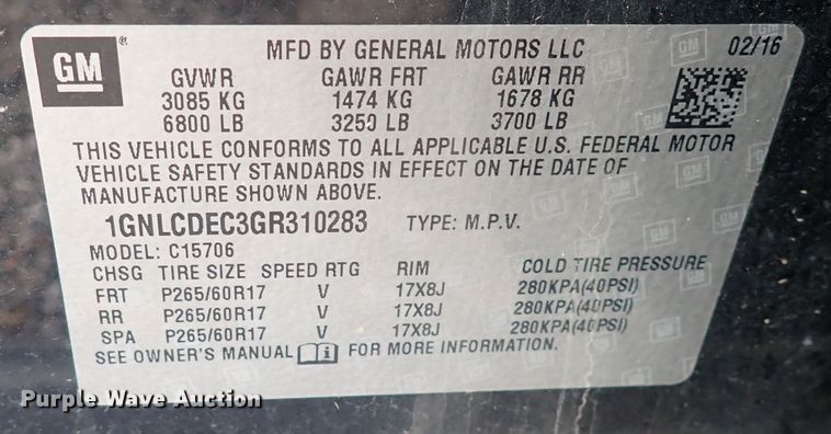 image for item DP4451 2016 Chevrolet Tahoe Police  SUV