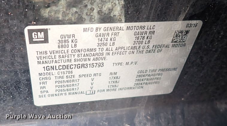 image for item DP4454 2016 Chevrolet Tahoe Police  SUV