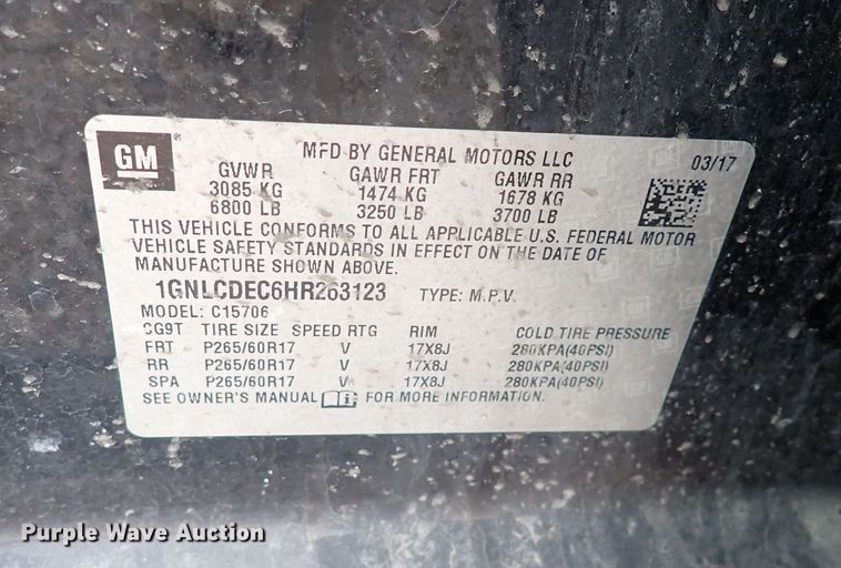 image for item DP4463 2017 Chevrolet Tahoe Police  SUV