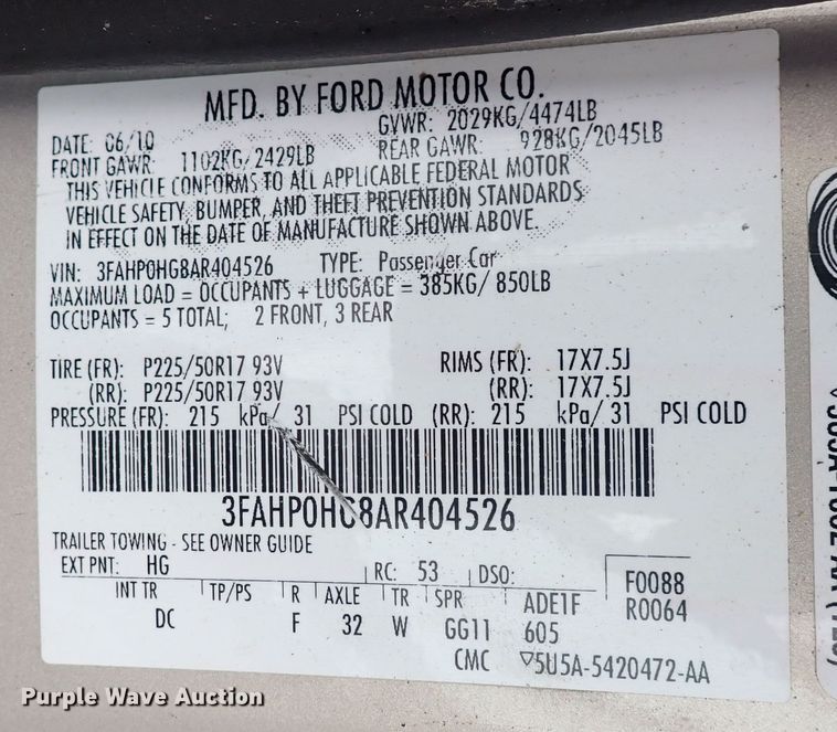 image for item DP4464 2010 Ford Fusion SE
