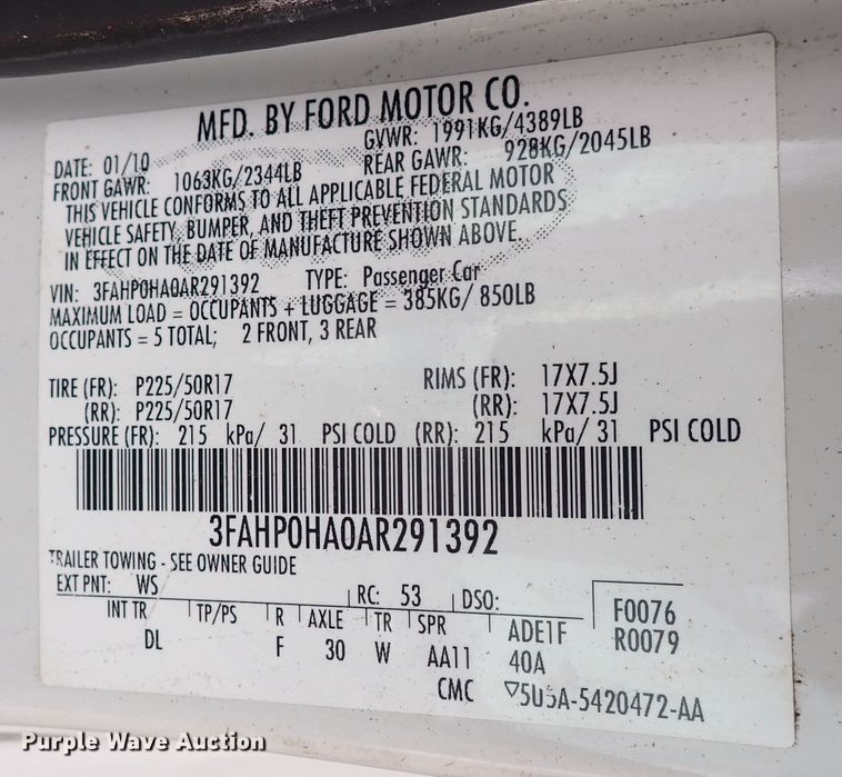 image for item DP4465 2010 Ford Fusion