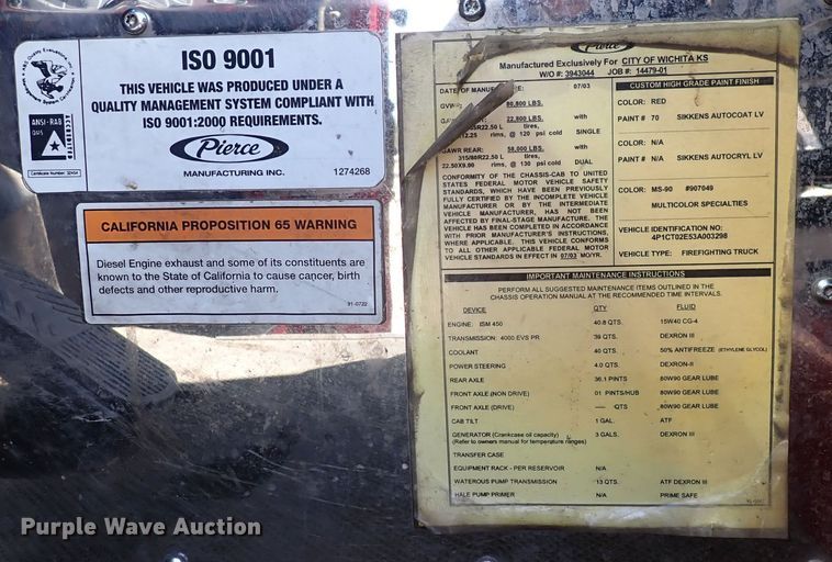 image for item DP4503 2003 Pierce  aerial platform fire truck