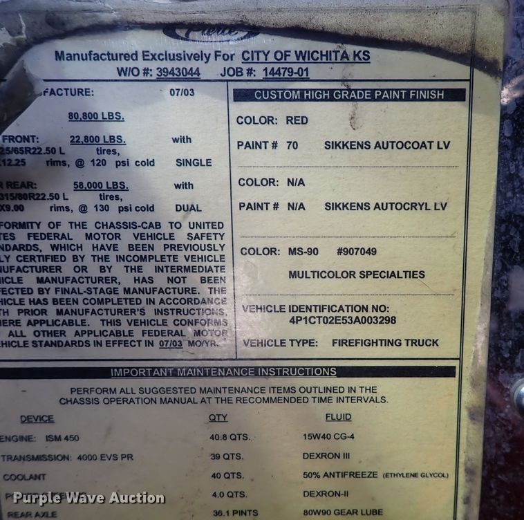 image for item DP4503 2003 Pierce  aerial platform fire truck