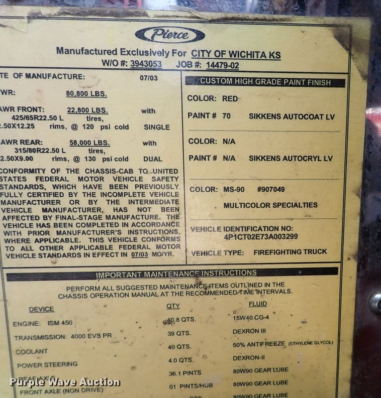 image for item DP4510 2003 Pierce  aerial platform fire truck