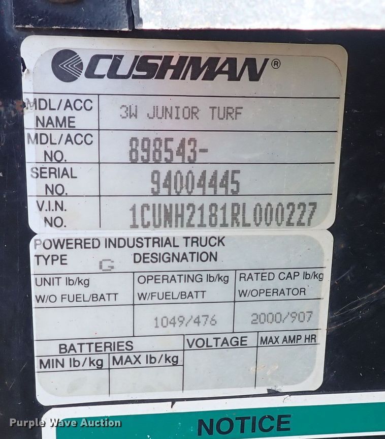 image for item HR9773 1994 Cushman Jr. Turf Truckster  utility vehicle