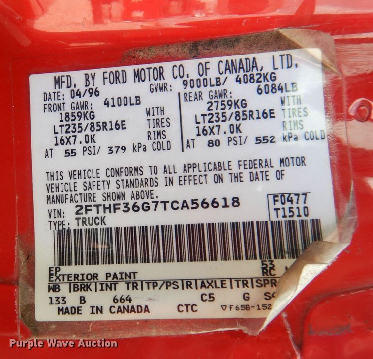 image for item DH8959 1996 Ford F350 XL  brush fire truck